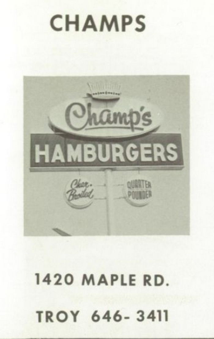 Champs Hamburgers - Vintage Yearbook Ad - 60S And 70S (newer photo)